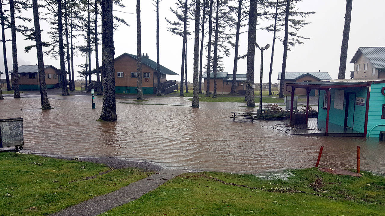 Quileute Oceanside Resort in LaPush was flooded Thursday after heavy rains Wednesday night and early Thursday morning. (Larry Donnelly)