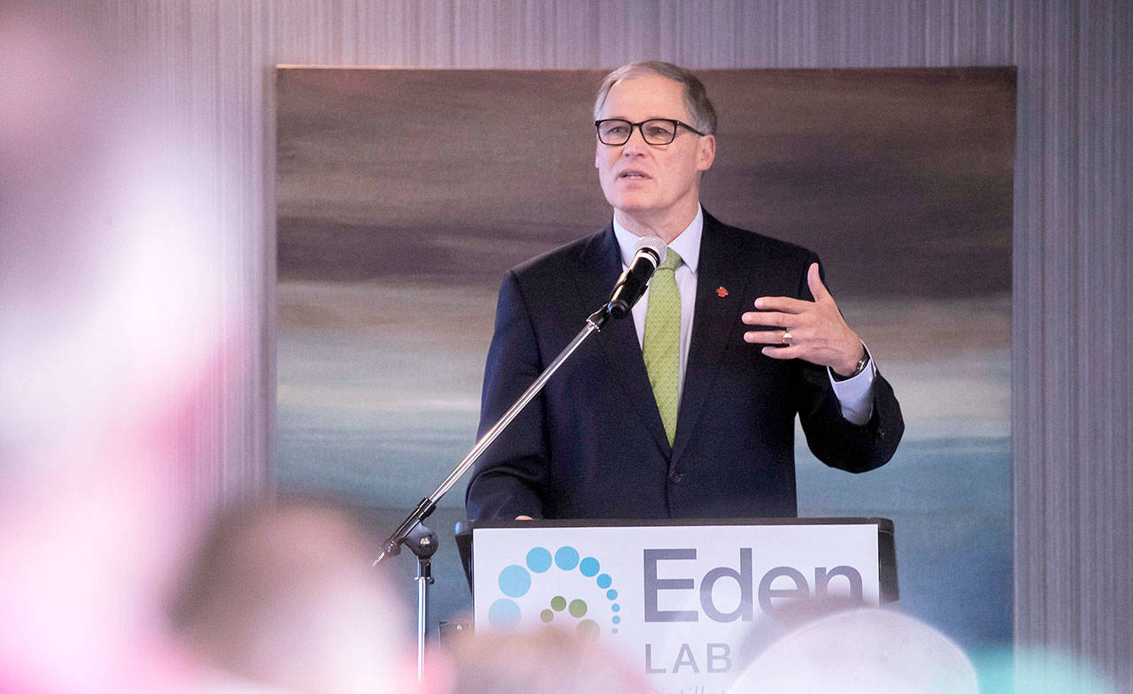 <strong>Erika Schultz</strong>/The Seattle Times via The Associated Press Gov. Jay Inslee speaks at the annual Washington Cannabis Summit, Friday in SeaTac.
