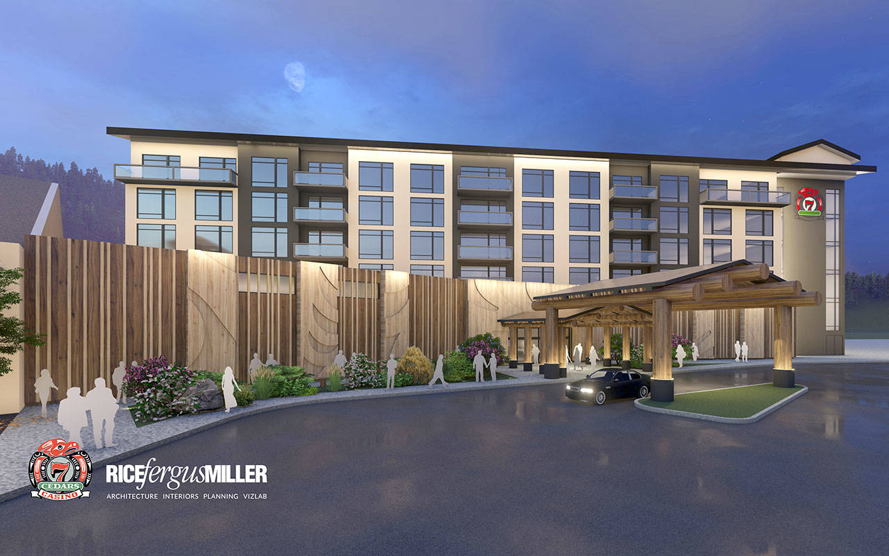The Jamestown S’Klallam Tribe is moving forward with its plans for a hotel next to its casino in Blyn. (Graphic by Rice Fergus Miller)