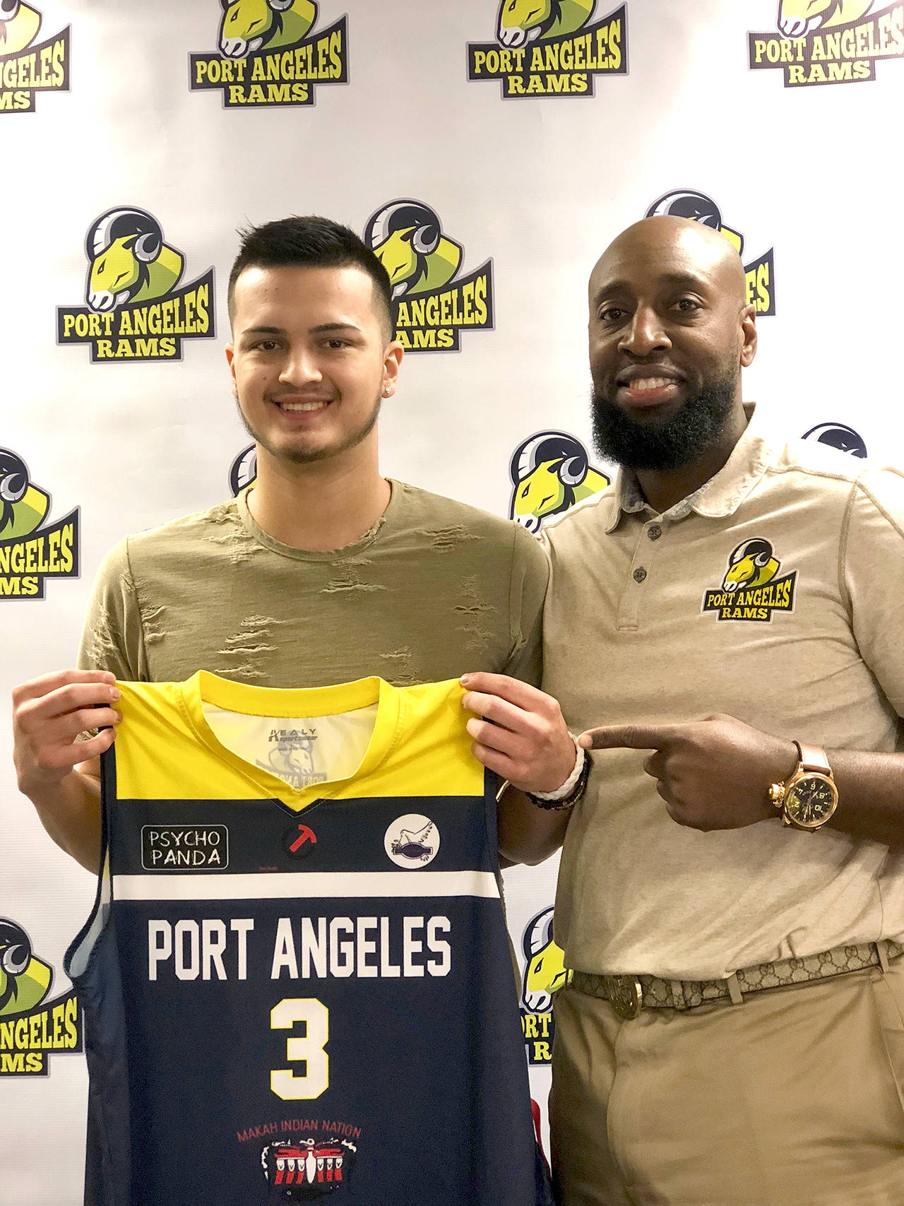 Port Angeles Rams The Port Angeles Rams roster includes Abraham Venske, left, a former Neah Bay standout. The Rams will be coached by Gerrad Brooks, former Red Devils’ boys basketball coach.