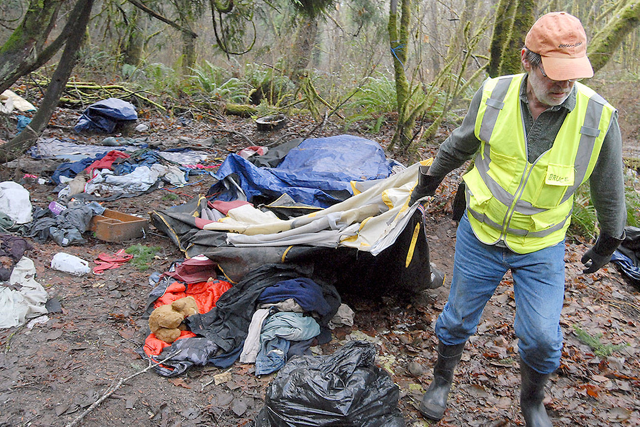 PHOTOS: Volunteers clean up homeless encampment in Port Angeles