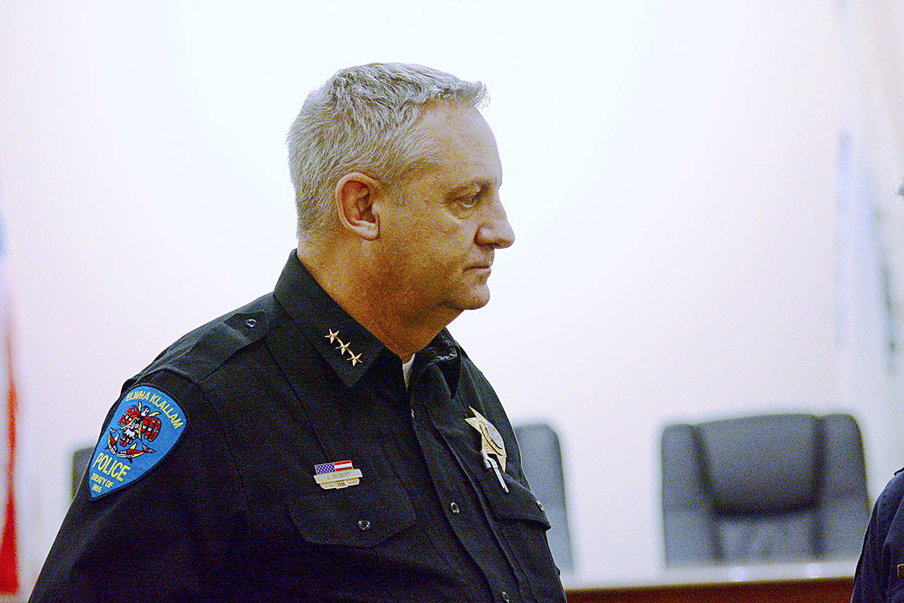 Former Lower Elwha Klallam Tribal Police Chief Jeffrey Gilbert during the November 2017 opening of the tribe’s justice center. The tribe is now looking for a new police chief after Gilbert resigned in November 2018. (Jesse Major/Peninsula Daily News)