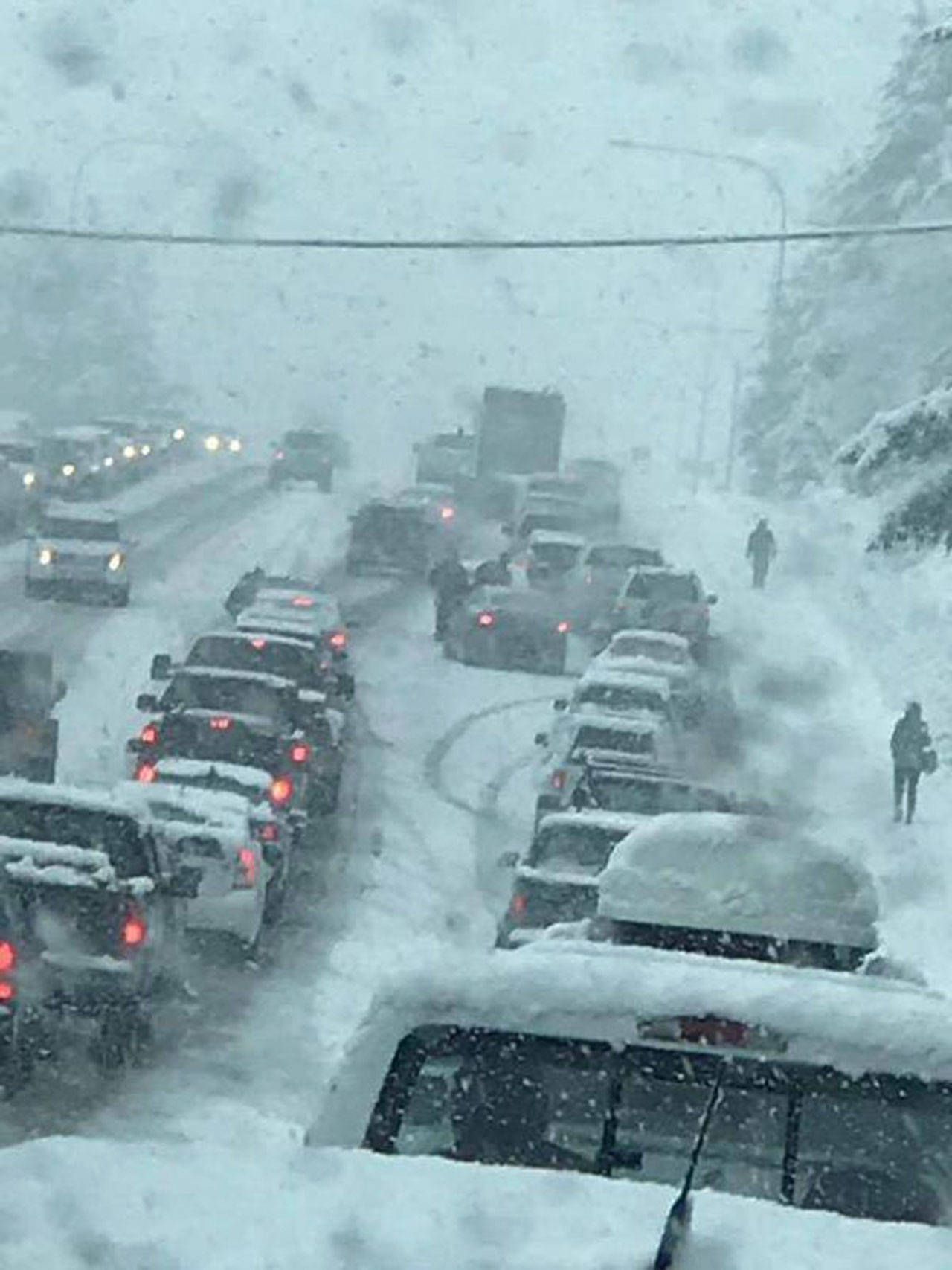 Sgt. John Hollis of the Clallam County Sheriff’s Office shot this photo of a traffic jam just east of the Port Angeles border Friday. (Sgt. John Hollis/Clallam County Sheriff’s Office)