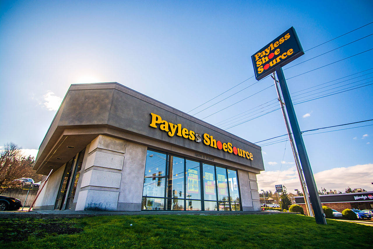 Payless in Port Angeles is among 2,500 stores nationwide closing as the debt-burdened chain holds liquidation sales. (Jesse Major/Peninsula Daily News)