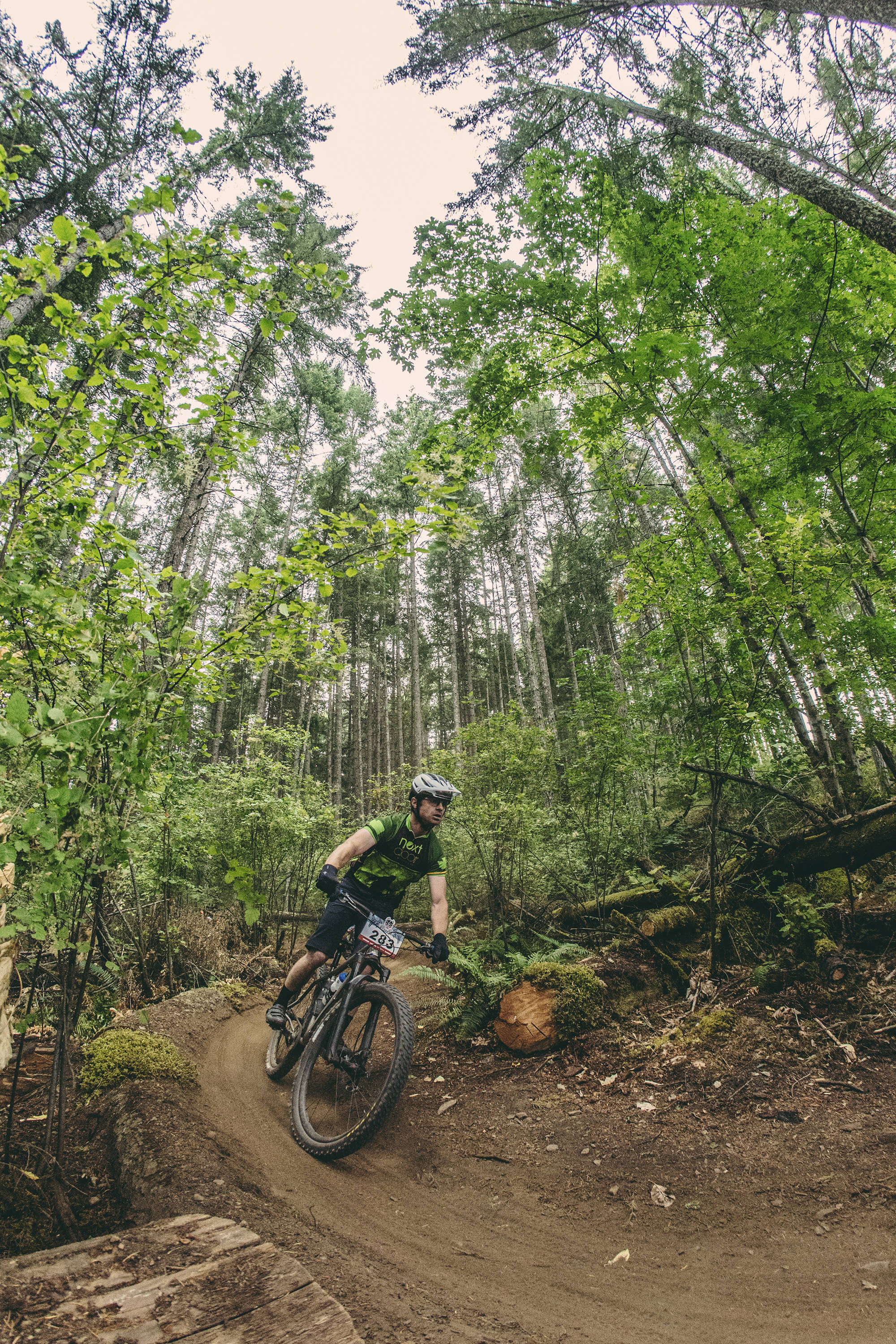 Powell Jones carves his way through a corner on the first day of the BC Bike Race. Photo courtesy of Powell Jones