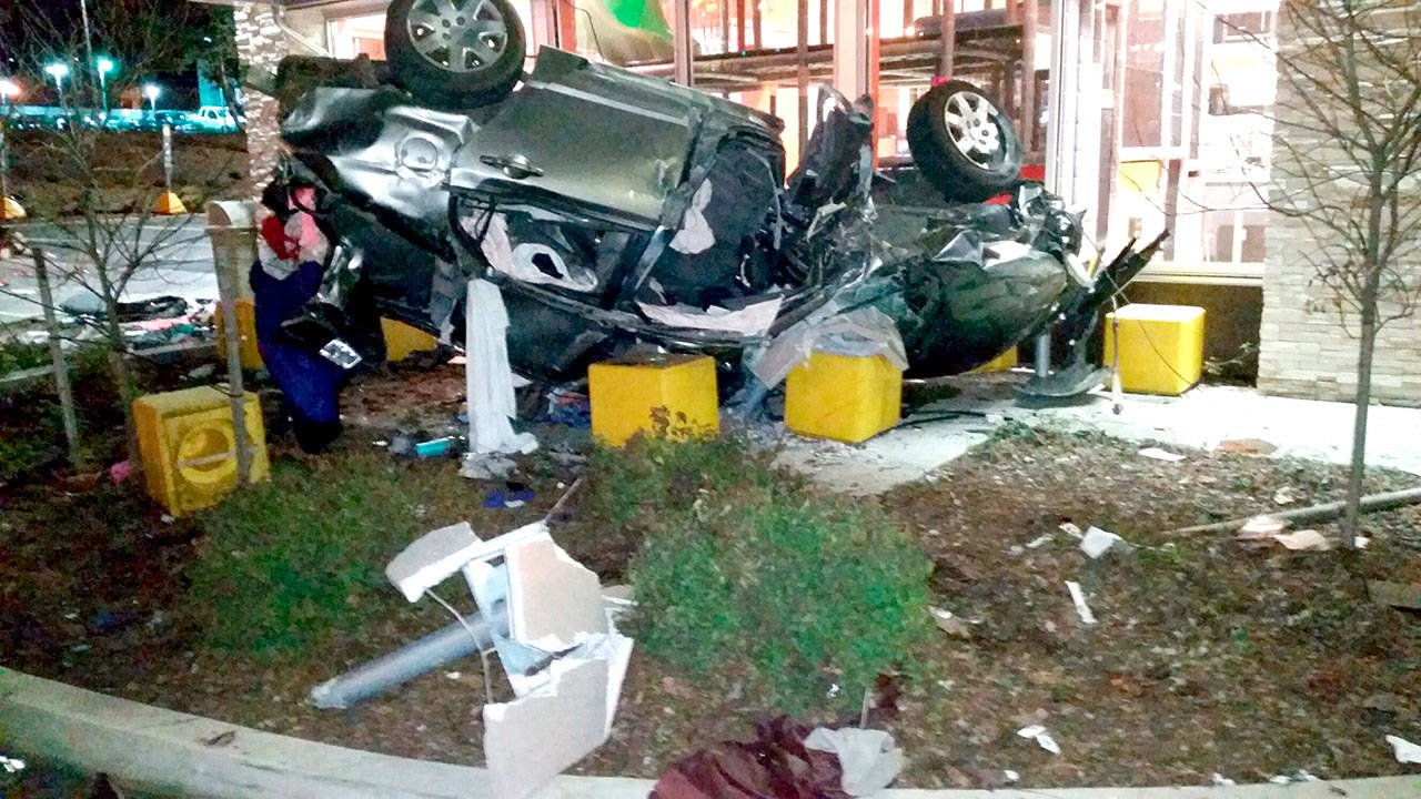 The driver involved in this Saturday morning wreck at McDonald’s in Port Angeles was in serious condition at Harborview Medical Center in Seattle on Monday.