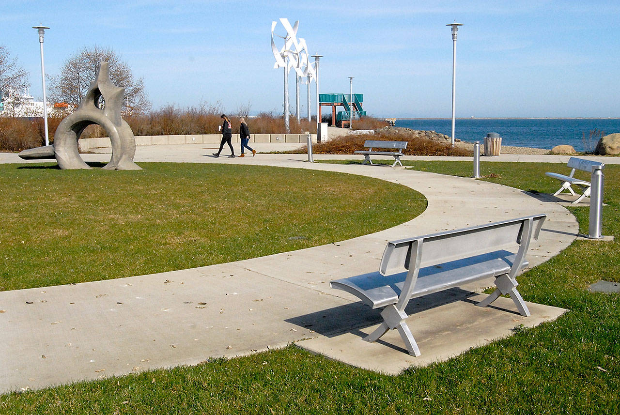 West End Park on the Port Angeles waterfront has been renamed Pebble Beach Park in both English and Klallam languages. (Keith Thorpe/Peninsula Daily News)