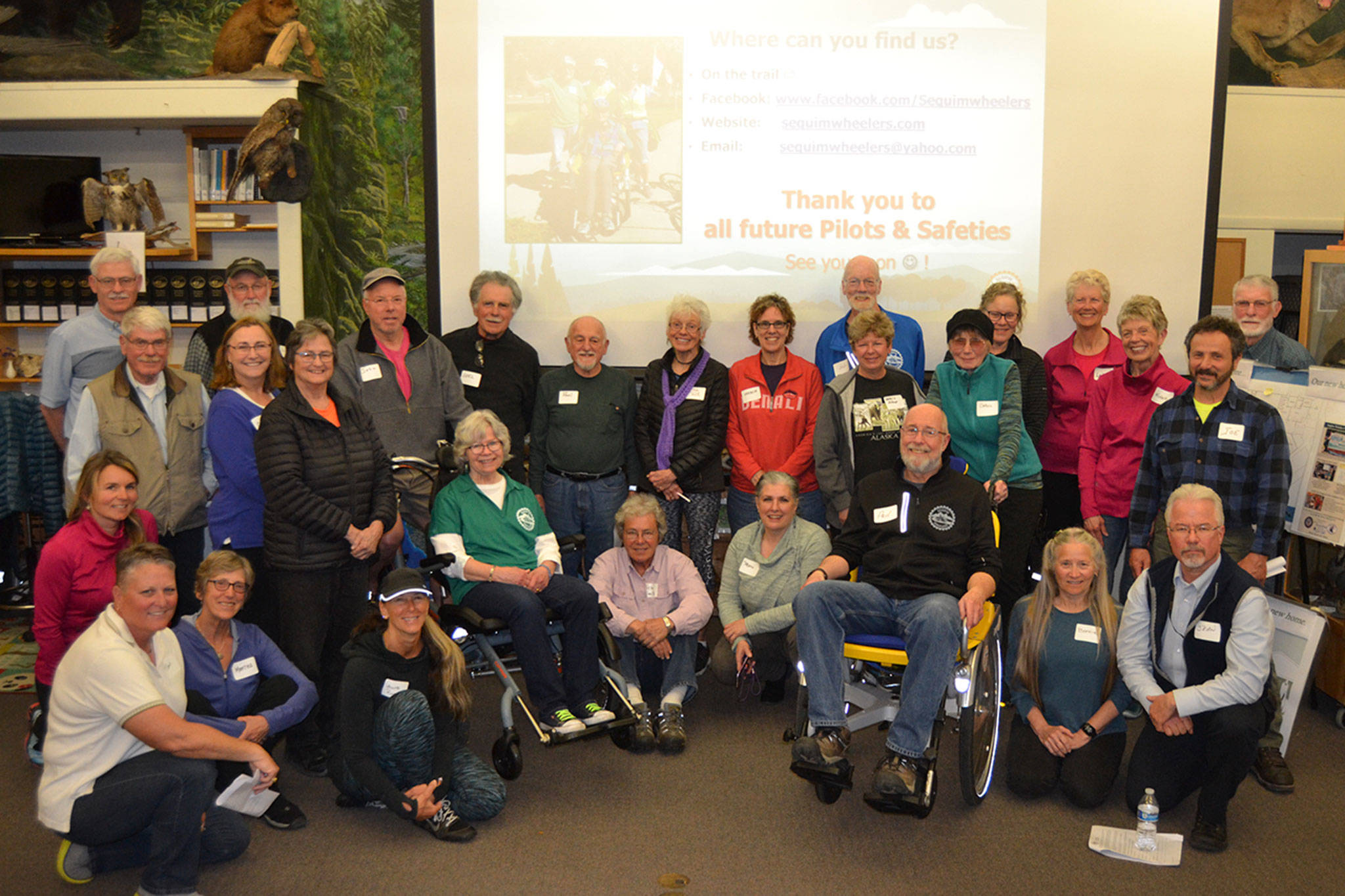 Volunteer cyclists look to another successful season with the Sequim Wheelers. They gathered for annual training on April 3 in the Dungeness River Audubon Center. In the weeks to come, they’ll train at least six hours on adaptive bicycles before providing rides. (Matthew Nash/Olympic Peninsula News Group)