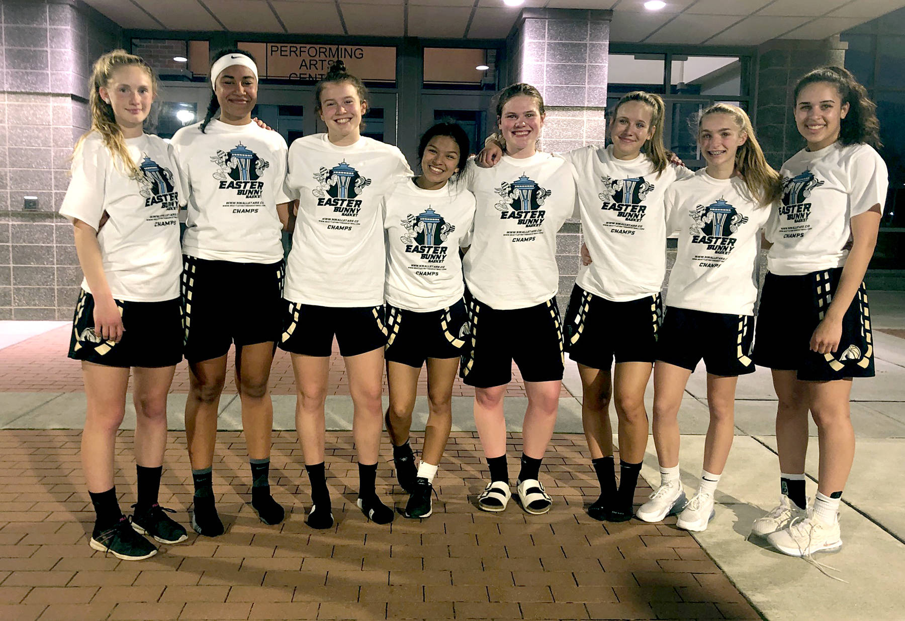 Olympic Avalanche Black, an AAU basketball team made up of players from Port Angeles, Sequim, Chimacum and Tumwater, went 3-0 and won the Girls High School Orange Division championship at the Easter Bunny Basket Tournament at Auburn High School. Team members are, from left, Millie Long, Jayla Julmist, Jaida Wood, Camille Stensgard, Myra Walker, Hannah Reetz, Aubrey Amandola and Mia McNair.