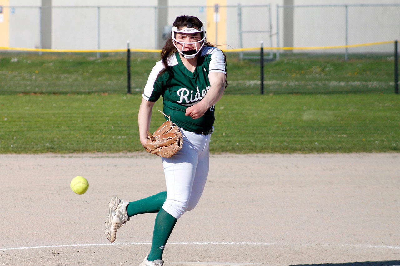 Port Angeles’ Kiana Watson-Charles pitches against North Kitsap. Mark Krulish/Kitsap News Group