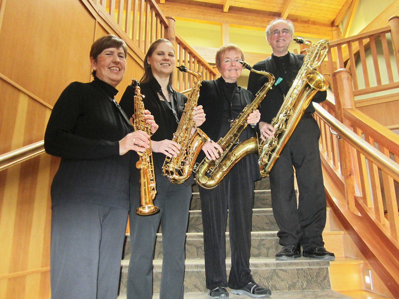 The Saxologists — soprano Debbi Soderstrom, alto Julie Gonzales, tenor Mary Lowry and baritone Mark Condran — are set to take the Olympic Theatre Arts Gathering Hall stage on tonight.