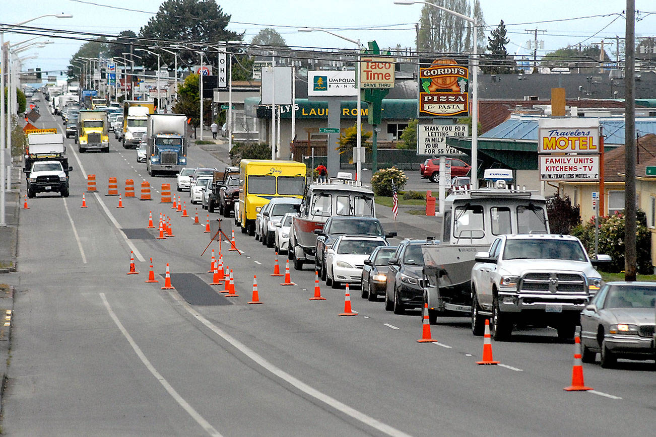 PHOTO: Road work backs up traffic in Port Angeles