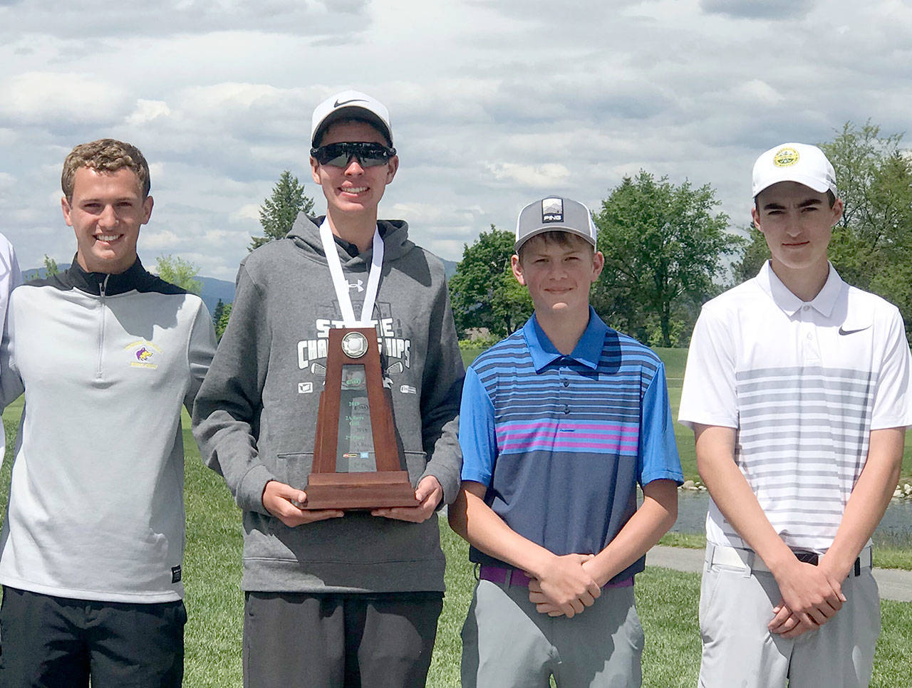 The Sequim boys golf team finished second at the Class 2A State Golf Tournament at Liberty Lake Golf Course. Team members are, from left, Liam Payne, Blake Wiker, Ben Sweet and Paul Jacobsen. The team is coached by Bill Shea.