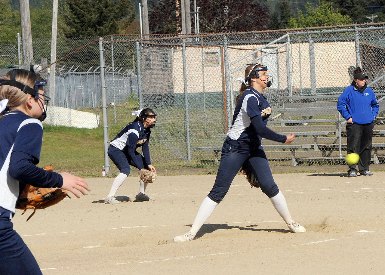 Lonnie Archibald/for Peninsula Daily News Forks pitcher Britney Dean delivers during a game earlier this season.