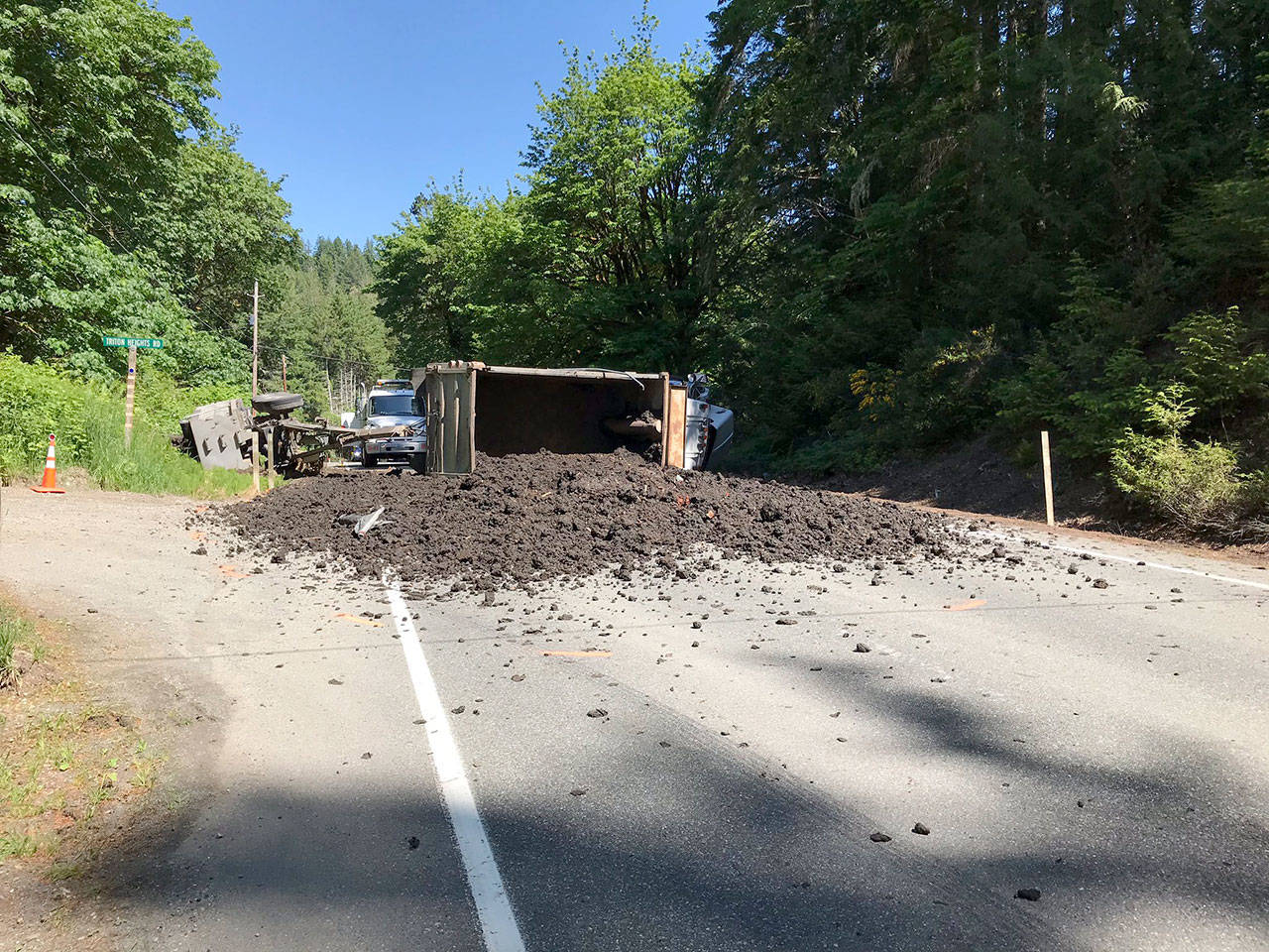 This dump truck was involved in a fatal wreck on U.S. Highway 101 south of Brinnon. (State Patrol)
