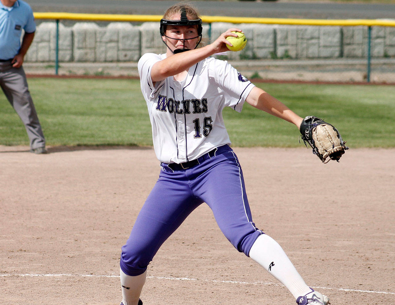 Sequim’s LeeAnn Raney pitches at the state 2A tournament. (Mark Krulish/Kitsap News Group)
