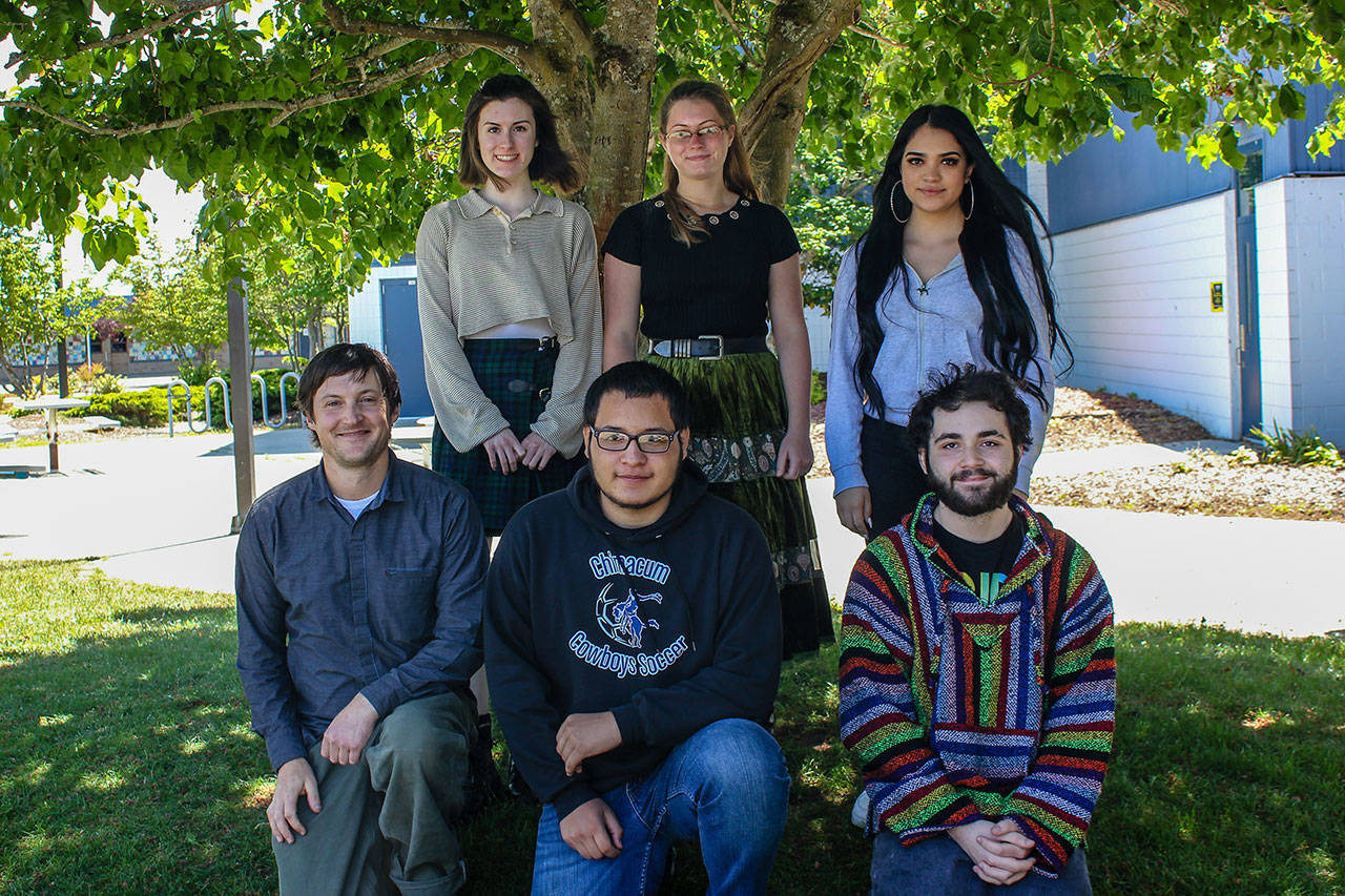Bilingual Chimacum High School students, back row, from left, are juniors Haley Morrison, Isabella Harvey and Gisel Ramírez-Santos; and front row, from left, Spanish teacher Reed Aubin, junior Joel Cervantes and senior Braden Coleman.