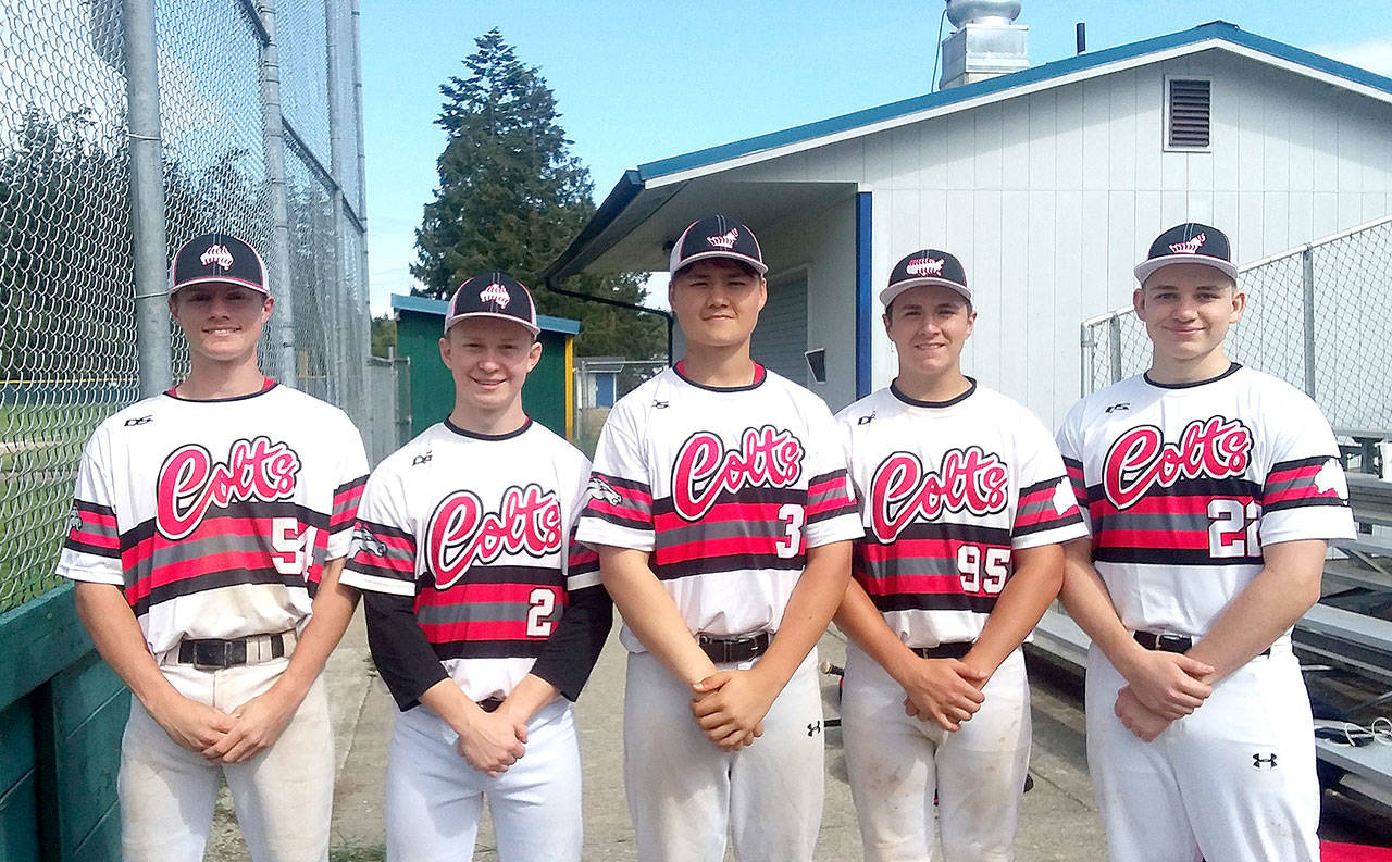 Members of the three Australian traveling teams on the Olympic Peninsula this week actually come from all over the world. From left, Mitch Thomas, Melbourne, Aust.; Bradley Fraser, Perth, Aust.; Geordan Jackson-Murphy, Fiji; Etienne Thomas, Tunis, Tunisia; and Donovan Worrall, Johannesburg, South Africa, all play for the Australia White team that played Wilder Jr. this week and played in the Firecracker Tournament. (Pierre LaBossiere/Peninsula Daily News)