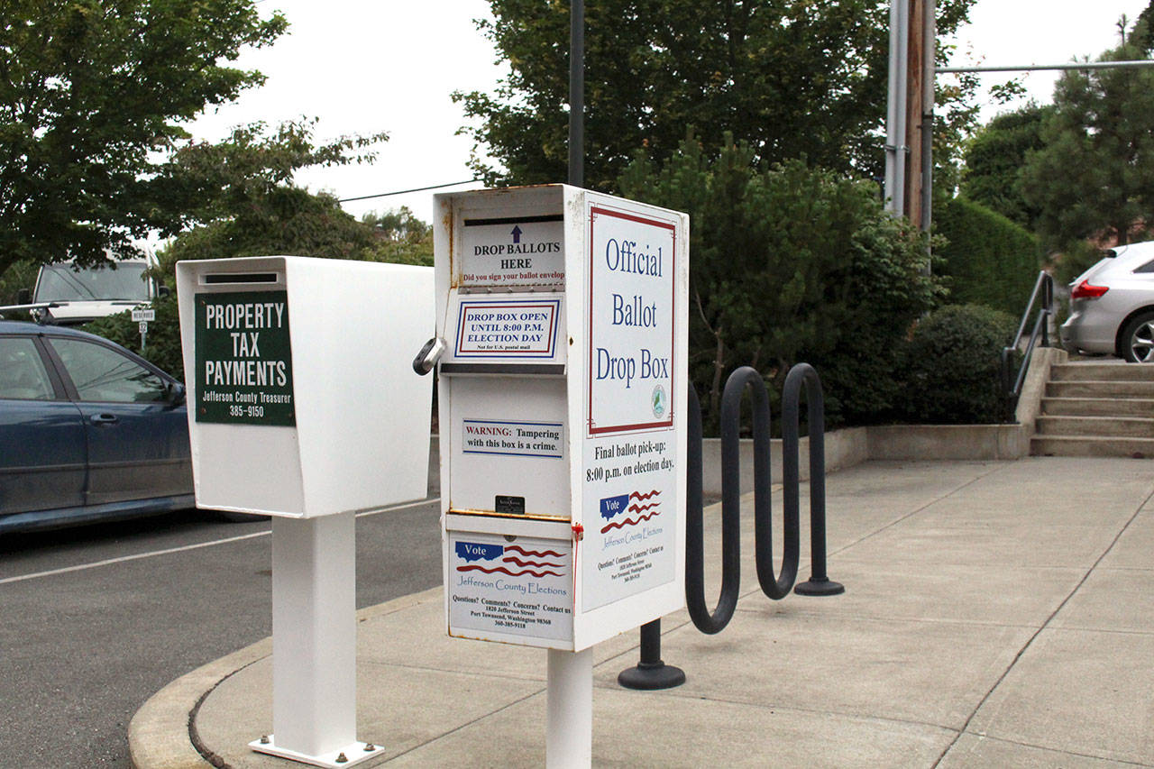The ballot box positioned behind the Jefferson County Courthouse at 1820 Jefferson St. in Port Townsend. (Zach Jablonski/Peninsula Daily News)