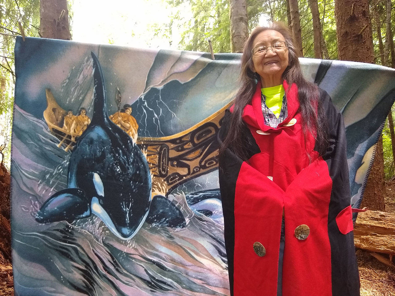 Vivian Lee, the Hoh storyteller, prepares for one of her storytelling sessions. (Zorina Barker/for Peninsula Daily News)