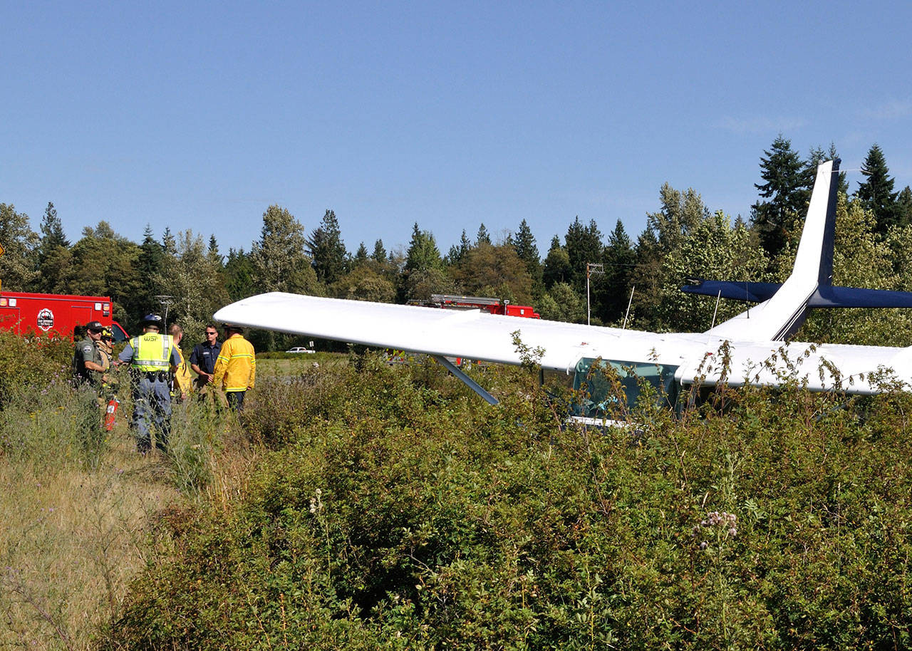The pilot of a Cessna 172G crashed just shy of the runway near Jefferson International Airport. The man, his wife and son sustained only minor injuries. (East Jefferson Fire-Rescue)