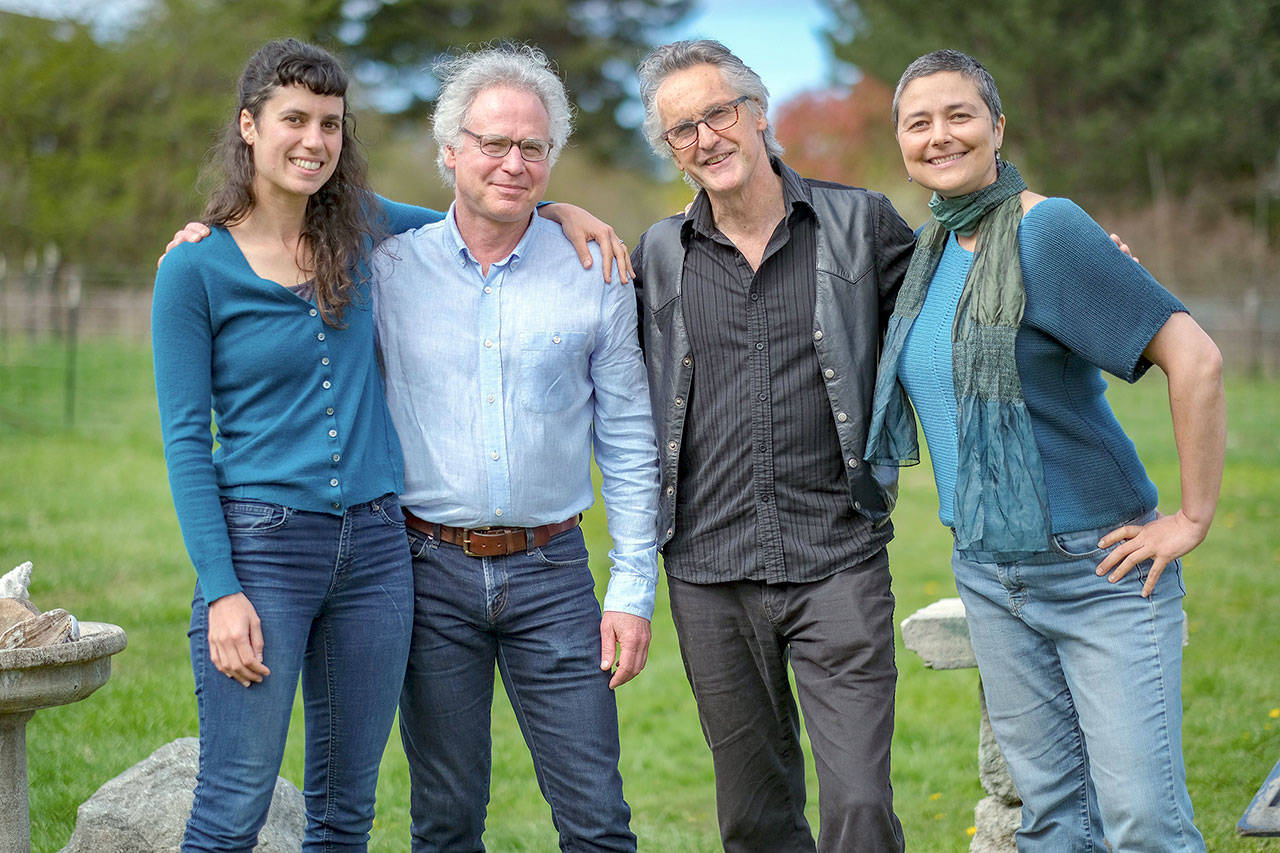 “The Bowmakers,” a documentary about a group of elite artists in Port Townsend, has a local production team including, from left, animator Andrea Love, producer Rocky Friedman, director Ward Serrill and assistant sound editor Rossana Gomes. (James Island)