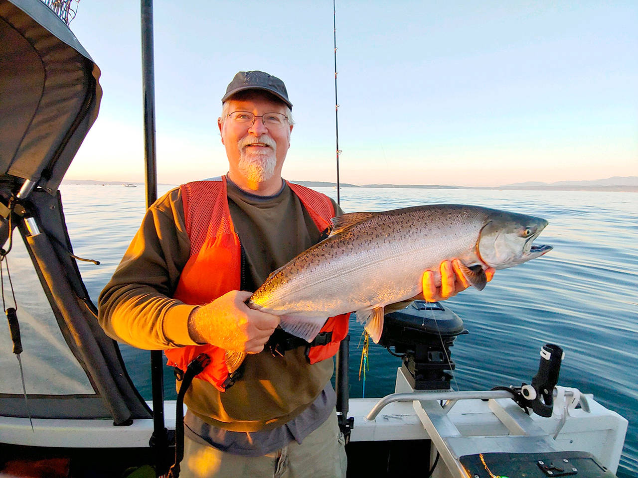 Dave Finney caught this hatchery chinook while fishing Midchannel Bank off Port Townsend on opening day in Marine Area 9 (Admiralty Inlet). Finney and Port Townsend’s Don Arnett had success all three days they fished for hatchery kings during last weekend’s four-day opener. Hatchery king fishing in Marine Area 9 re-opens Wednesday through Saturday.