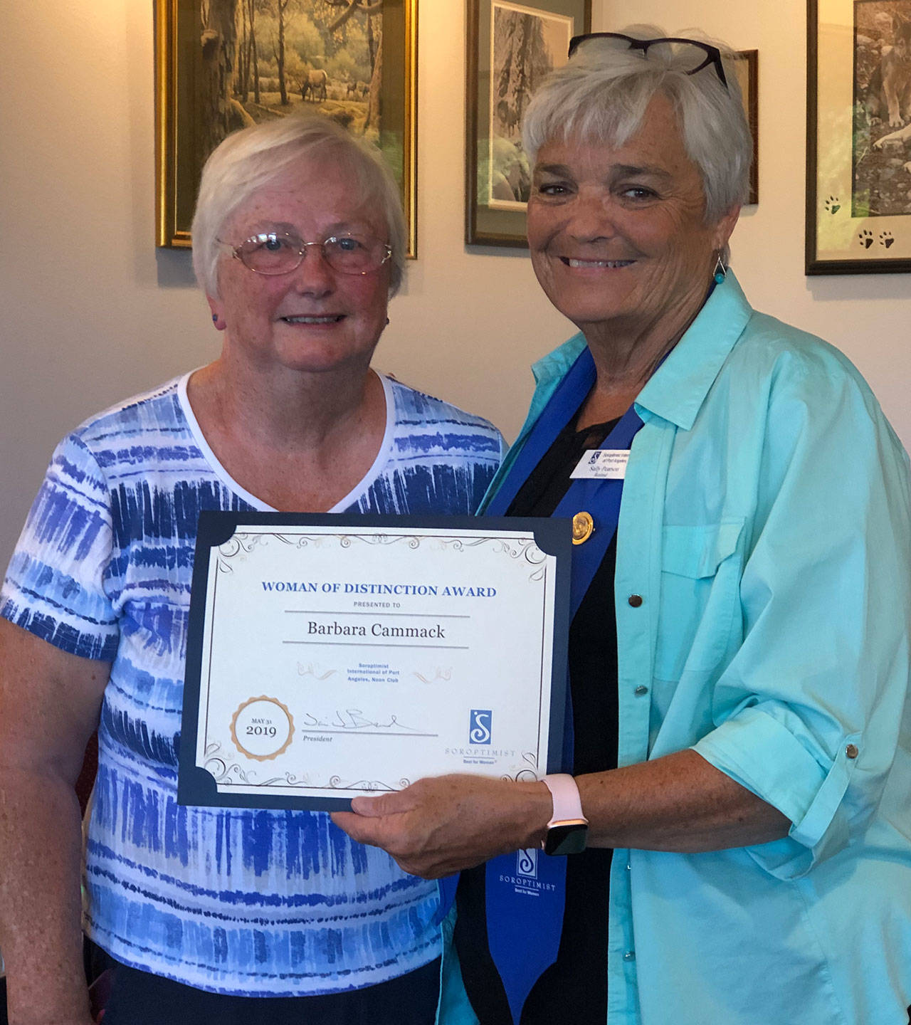 Barbara Cammack, left, with Sally Pearson, Soroptimist club awards chair.
