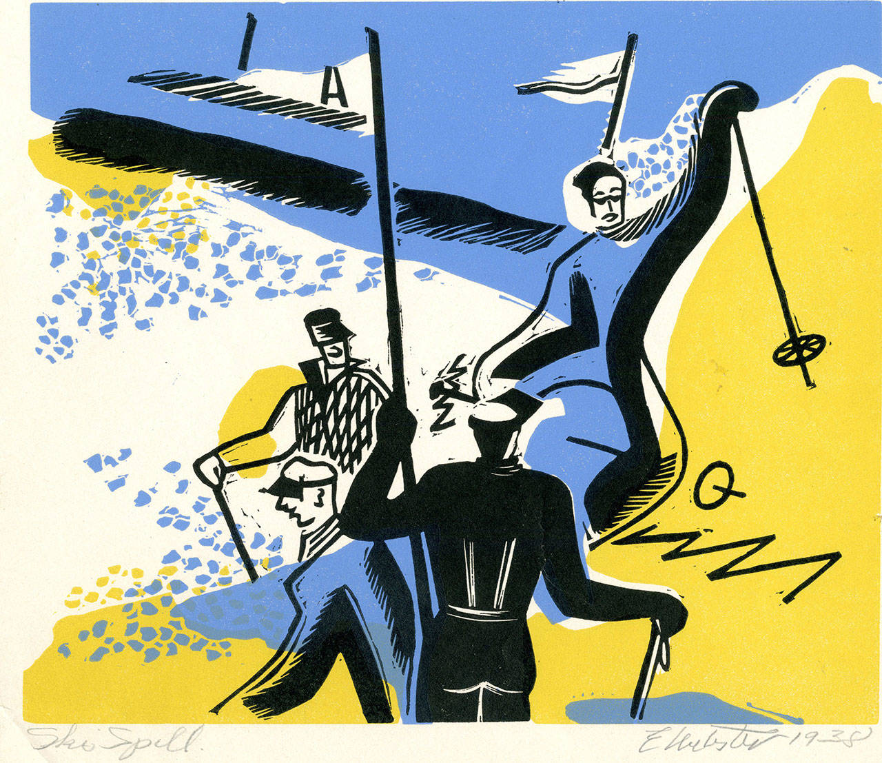 “Ski Spill” was painted by Esther Webster, a local historical figure, in 1938.