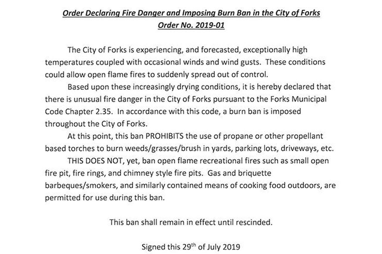Winds, high temperatures spark Forks burn ban