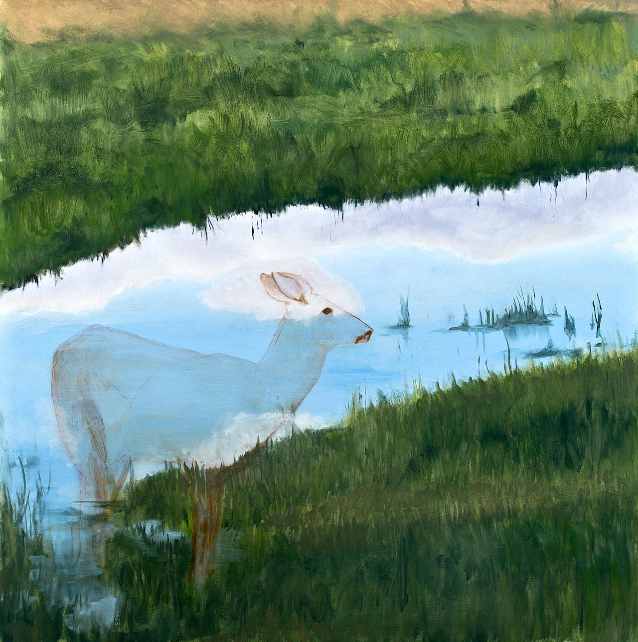 Kate Flores’ contemporary oils are on display at Reveille at the Commons.