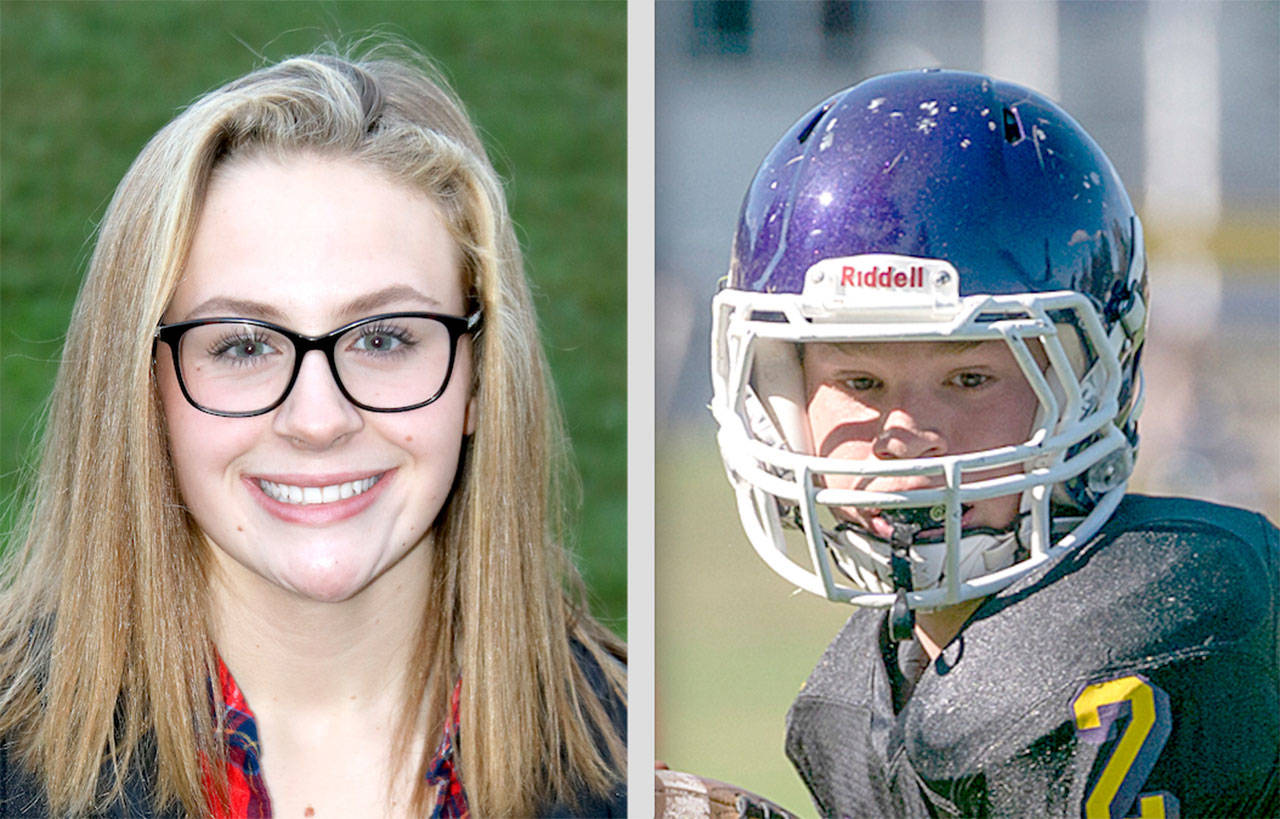 Mackenzie DuBois, left, Port Angeles girls swim team and Bishop Budnek, Quilcene football