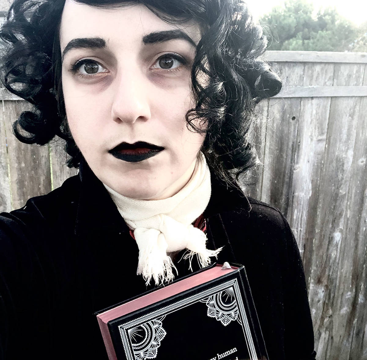 Ginny Holladay of Sequim portrays Edgarina Allan Poe at this Saturday’s “Dark Side of Art” fundraiser at the Port Angeles Fine Arts Center.