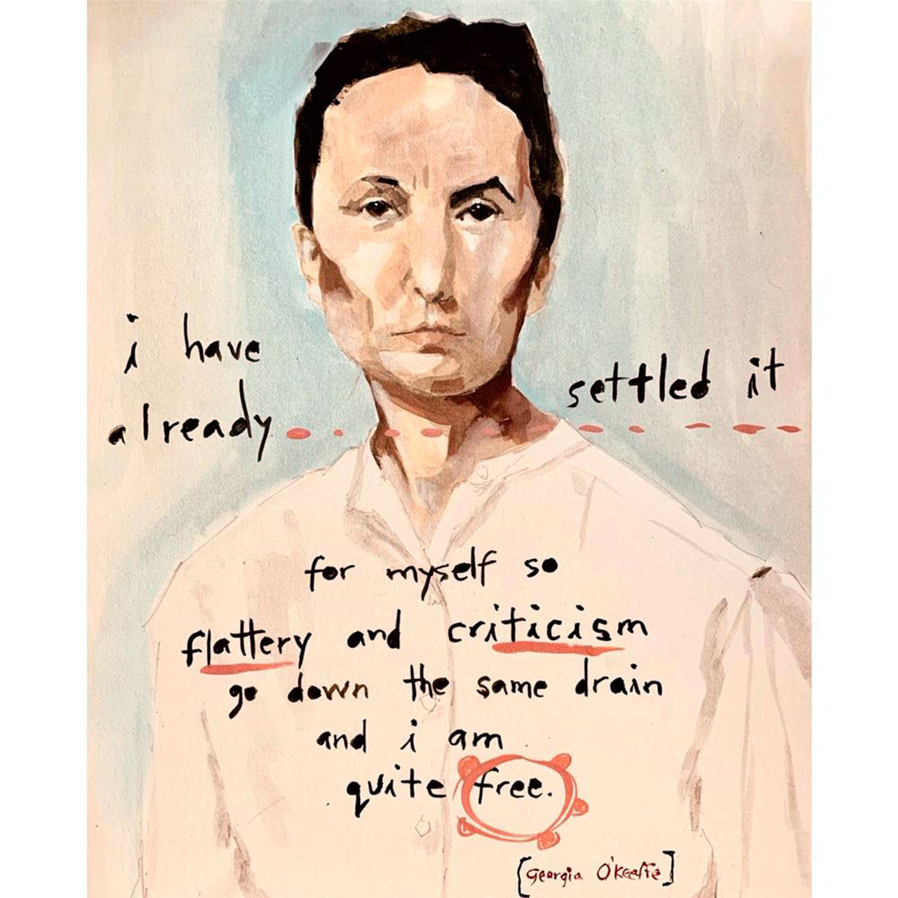 Jenny Doh’s depiction of Georgia O’Keefe is among the work to be exhibited at the Port Townsend School of the Arts gallery this month.