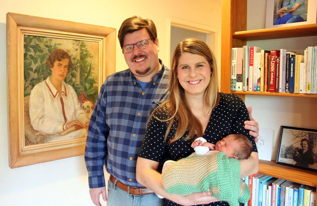 Nat Jacob, left, and Port Townsend City Council member Ariel Speser welcomed their daughter, Ilana Coho Jacob, on Jan. 5. Speser is the first City Council member in at least 15 years to have a baby while she’s in office, according to city staff members. (Brian McLean/Peninsula Daily News)