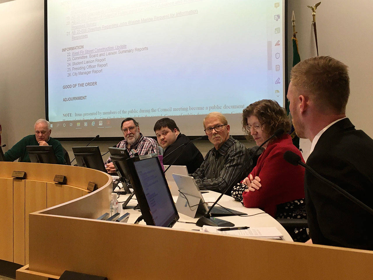 Sequim city councilors plan to meet at 3 p.m. Thursday, Jan. 23, in the Sequim Civic Center to discuss options for the application for the proposed medication-assisted treatment facility. Councilor Troy Tenneson, right, proposed a moratorium on the development, but city staff said they can’t because the application was already filed. (Matthew Nash/Olympic Peninsula News Group)