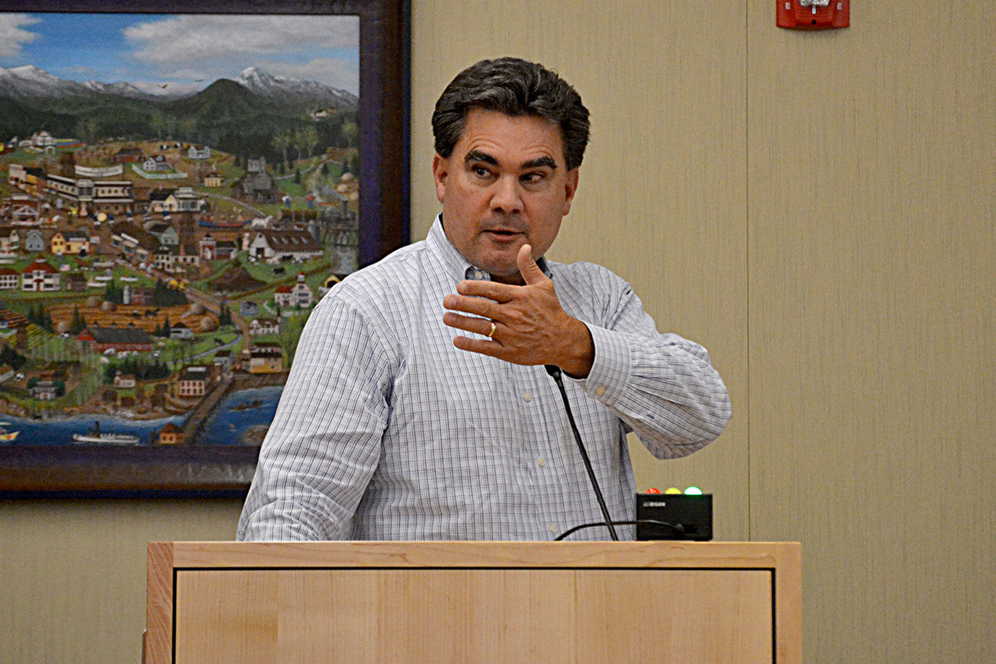 John Wesley Johnson, principal of The JWJ Group LLC speaks to the Sequim City Council last year about Lavender Meadows, a proposed 217 manufactured home park, in this file photo. (Matthew Nash/Olympic Peninsula News Group)