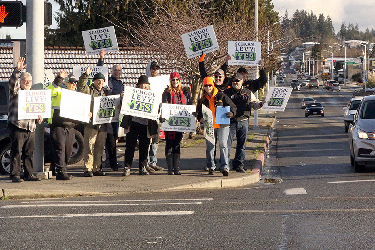Port Angeles High School teachers rally in favor of the capital levy