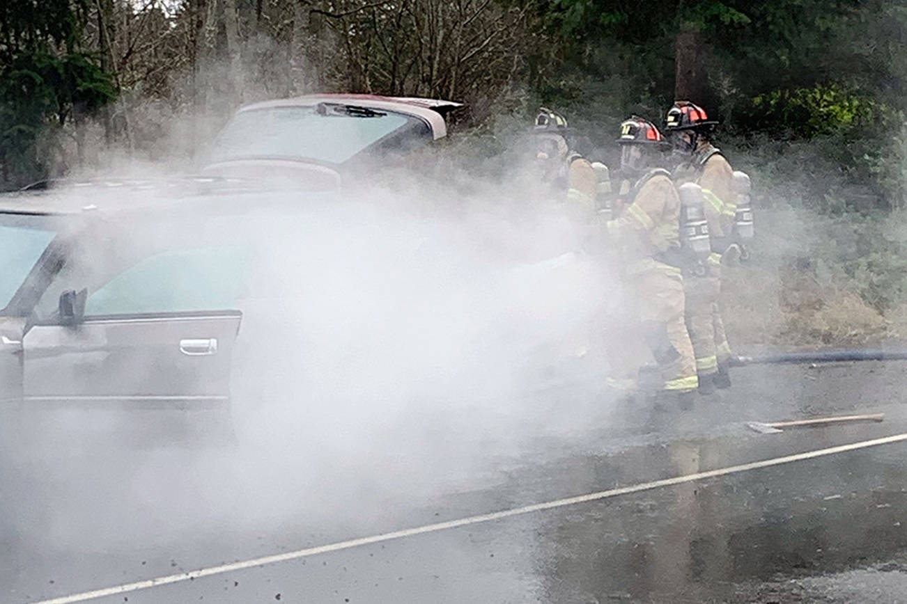 State Highway 20 was briefly closed in both directions Tuesday, Feb. 11, 2020, because of a car fire. (East Jefferson Fire-Rescue)