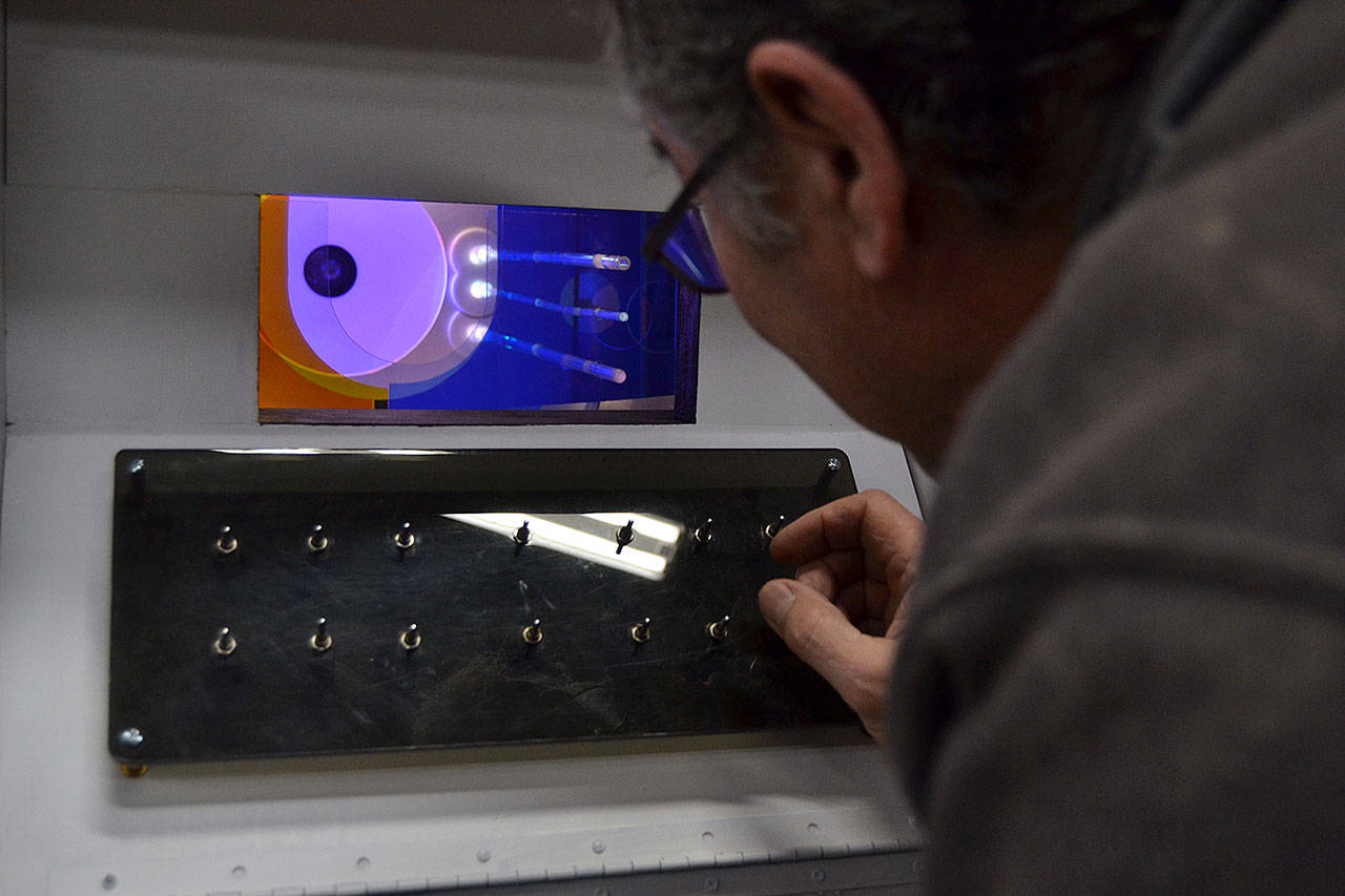 For two months, Diamond Point’s Ross Brown worked on light stations for his exhibit as part of the Sequim Sunshine Festival. (Matthew Nash/Olympic Peninsula News Group)