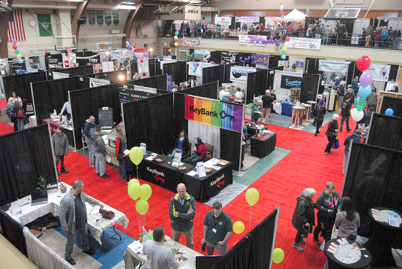 The Clallam County Home and Lifestyle Show, shown in 2019, was scheduled to fill both gymnasiums at Port Angeles High School this weekend, but due to coronavirus concerns, the event has been canceled. (Keith Thorpe/Peninsula Daily News file)