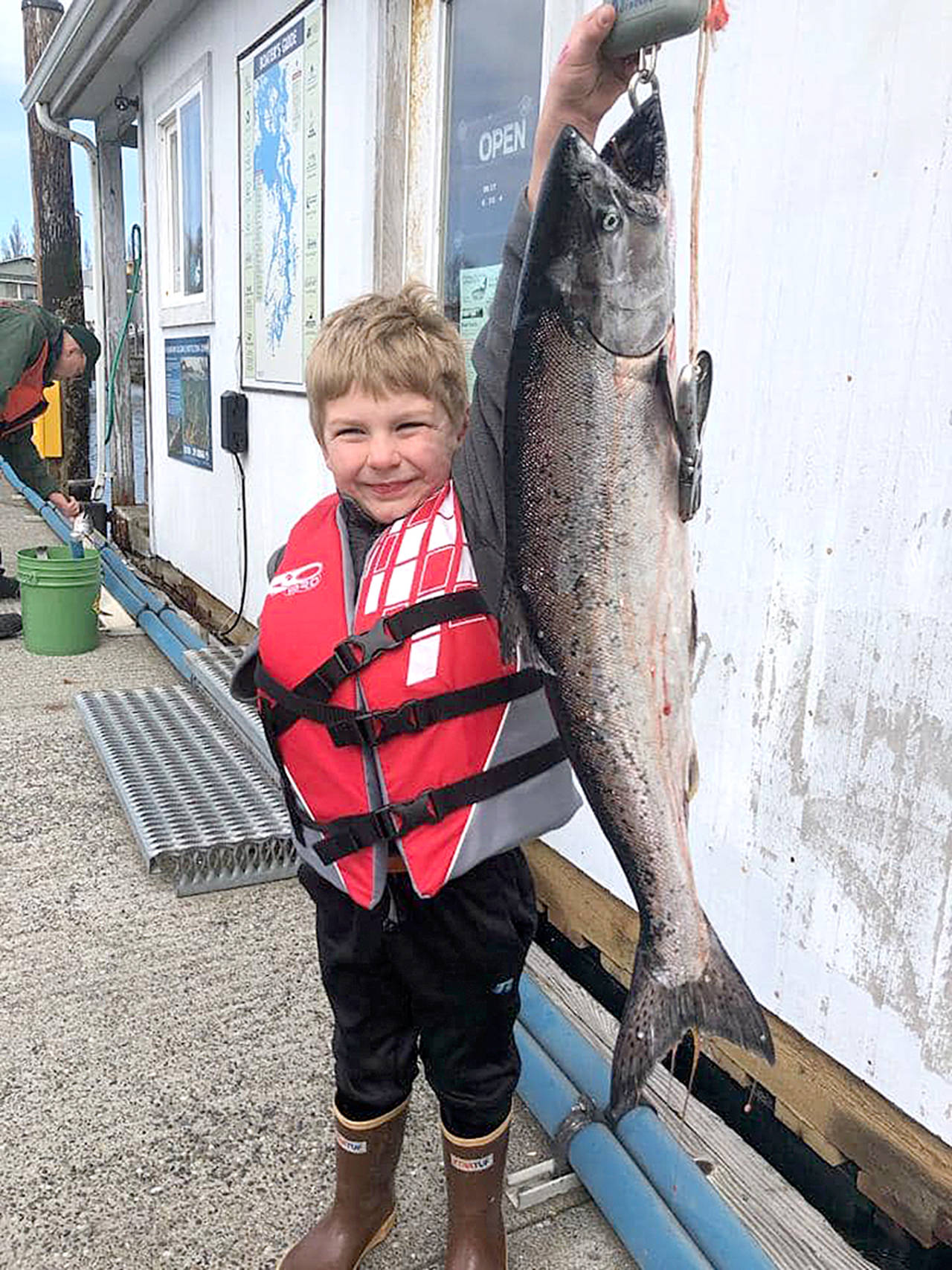 Lake Stevens’ Sam Perry, age 6, caught this 10.4-pound blackmouth chinook off Port Townsend last Friday and finished 14th overall in the Olympic Peninsula Salmon Derby over the weekend. (Olympic Peninsula Salmon Derby)