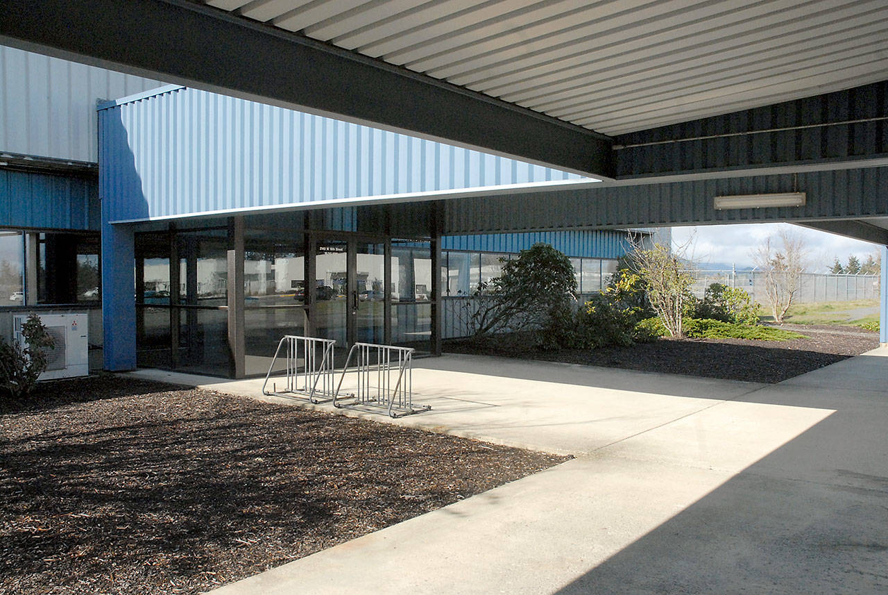 The “1010” building near William R. Fairchild International Airport will be used to provide the homeless population a place to rest and recover during the coronavirus outbreak. (Keith Thorpe/Peninsula Daily News)