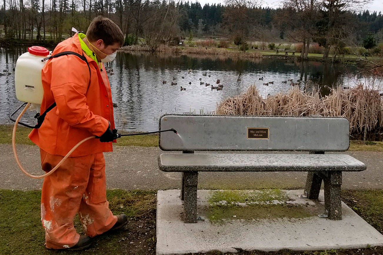 Work crews sanitize Sequim public areas
