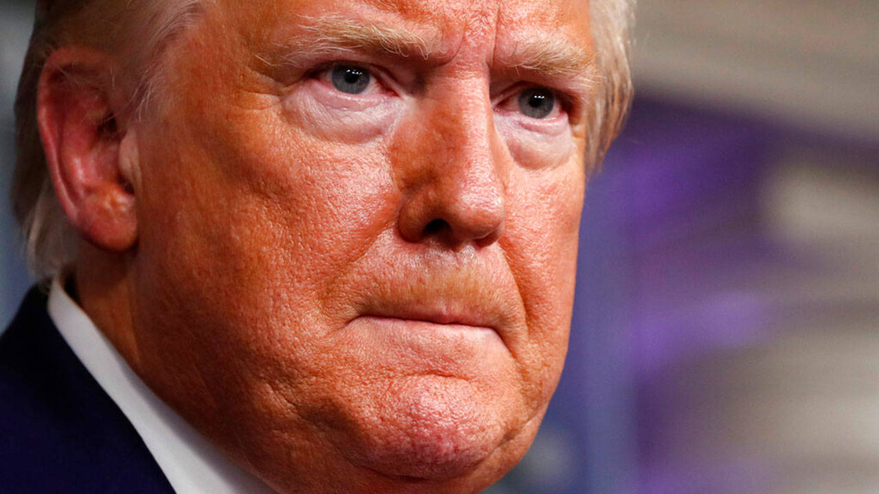 President Donald Trump speaks about the coronavirus in the James Brady Press Briefing Room of the White House on Monday, April 6, 2020, in Washington. (Alex Brandon/The Associated Press)