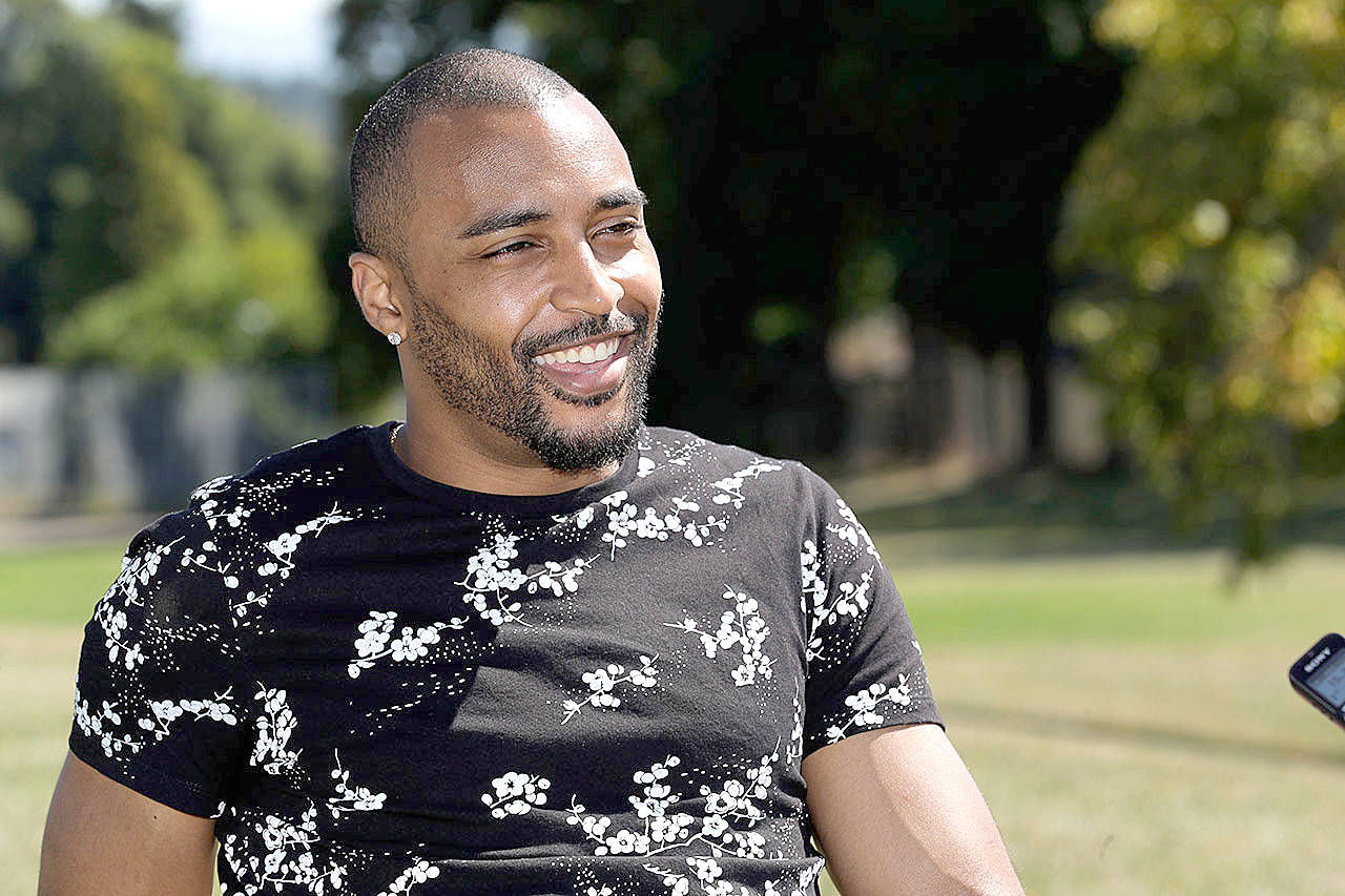 Former NFL football Seattle Seahawks wide receiver Doug Baldwin takes part in an interview Monday, Aug. 26, 2019, at the location in Renton. where he hopes to spearhead the construction of a community center. Baldwin is donating $1 million toward the project with the goal of raising another $5 million in collaboration with the city of Renton. Baldwin was released by the Seahawks in early May with a failed physical designation after an offseason where he underwent surgeries on his groin, shoulder and knee. (Ted S. Warren/Associated Press file)