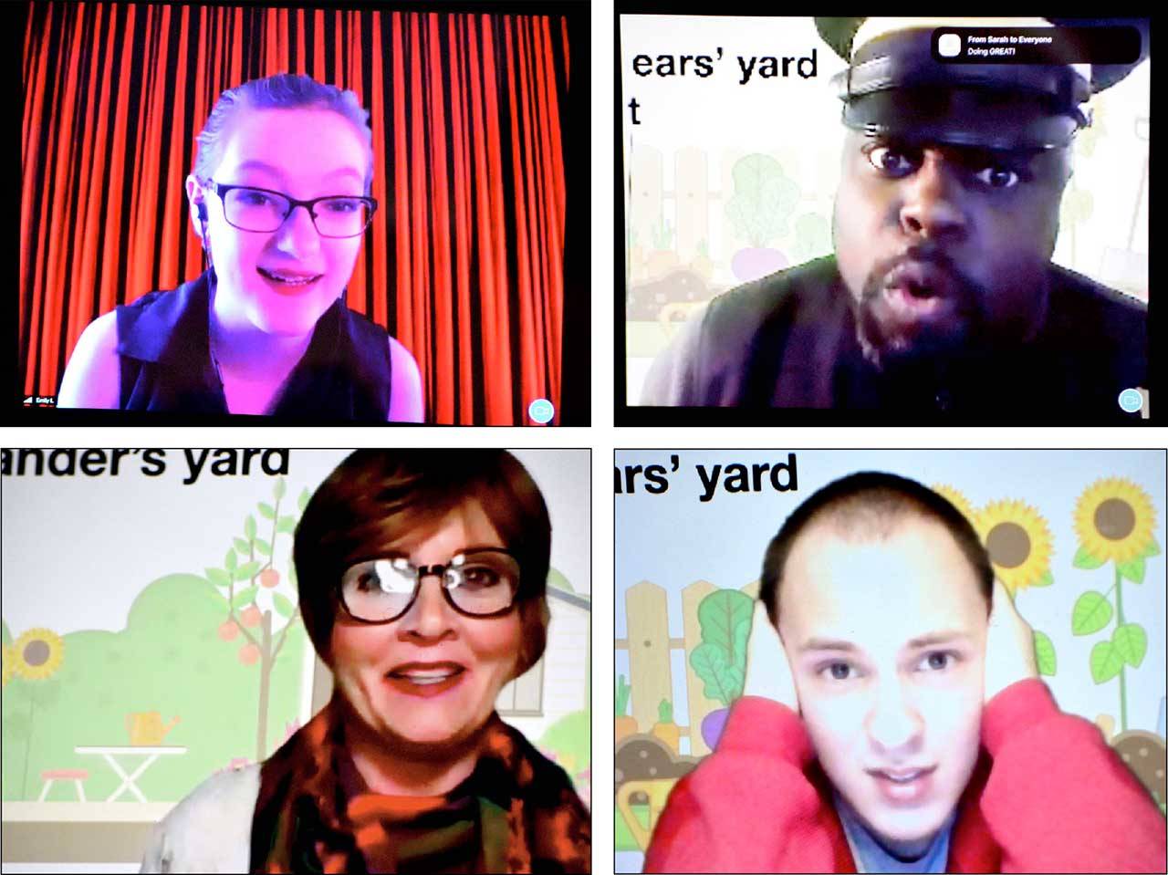 Clockwise from top left, Emily Loucks of Sequim, Frederick Robinson of Port Angeles, Will Fleck of Forks and Sarah Tucker of Port Angeles are among the performers in “The Curious Incident of the Dog in the Nighttime,” Peninsula College’s spring production. The play will be live-streamed starting Friday.