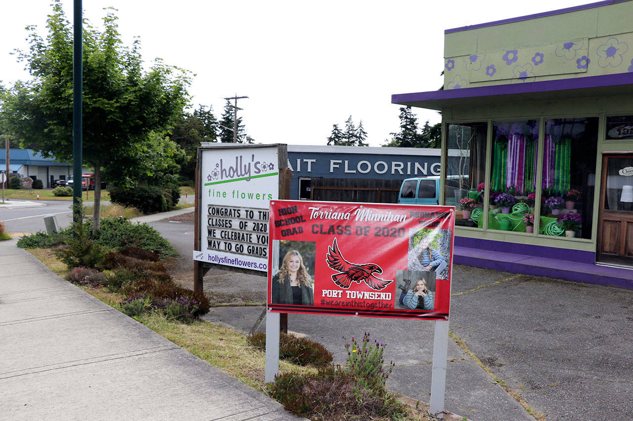 Holly’s Fine Flowers on West Sims Way honors Torriana Minnihan, who will graduate along with the rest of the Port Townsend High School Class of 2020 today. Businesses throughout the Peninsula are honoring the Class of 2020. (Ken Park/Peninsula Daily News)