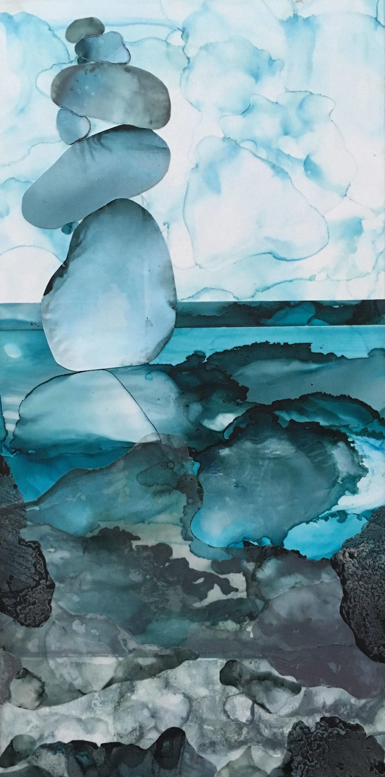 “The Stone Stacker” by JoAnna Caro is among the artwork present in “Fluidity,” A Digital Exhibit at the Sequim Civic Center.