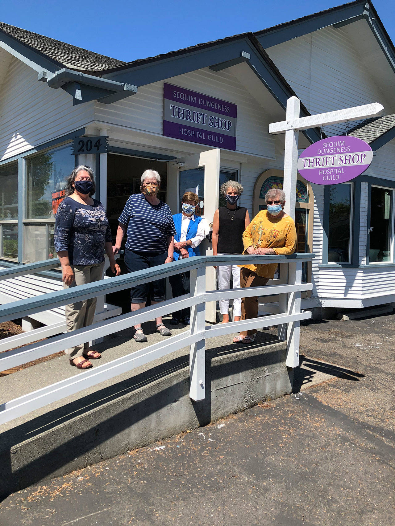 The Sequim Dungeness Hospital Guild looks to reopen its thrift shop at 204 W. Bell St. on Thursday. Pictured, from left, are guild members Pauline Valha, guild president Nancy McGovern, thrift shop manager Darlin Beach and Randi Cooper.